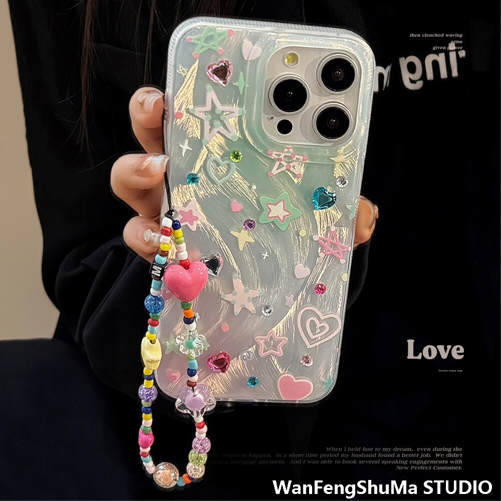 IPHONE16PRO 휴대폰 케이스에 적합한 작은 다색 파민 스타 체인 15PROMAX 낙하 방지 하드 14