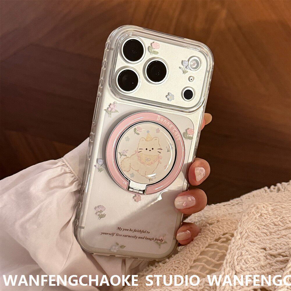 花海猫咪适用苹果16手机包iphone17promax磁吸支架13透明卡通15软