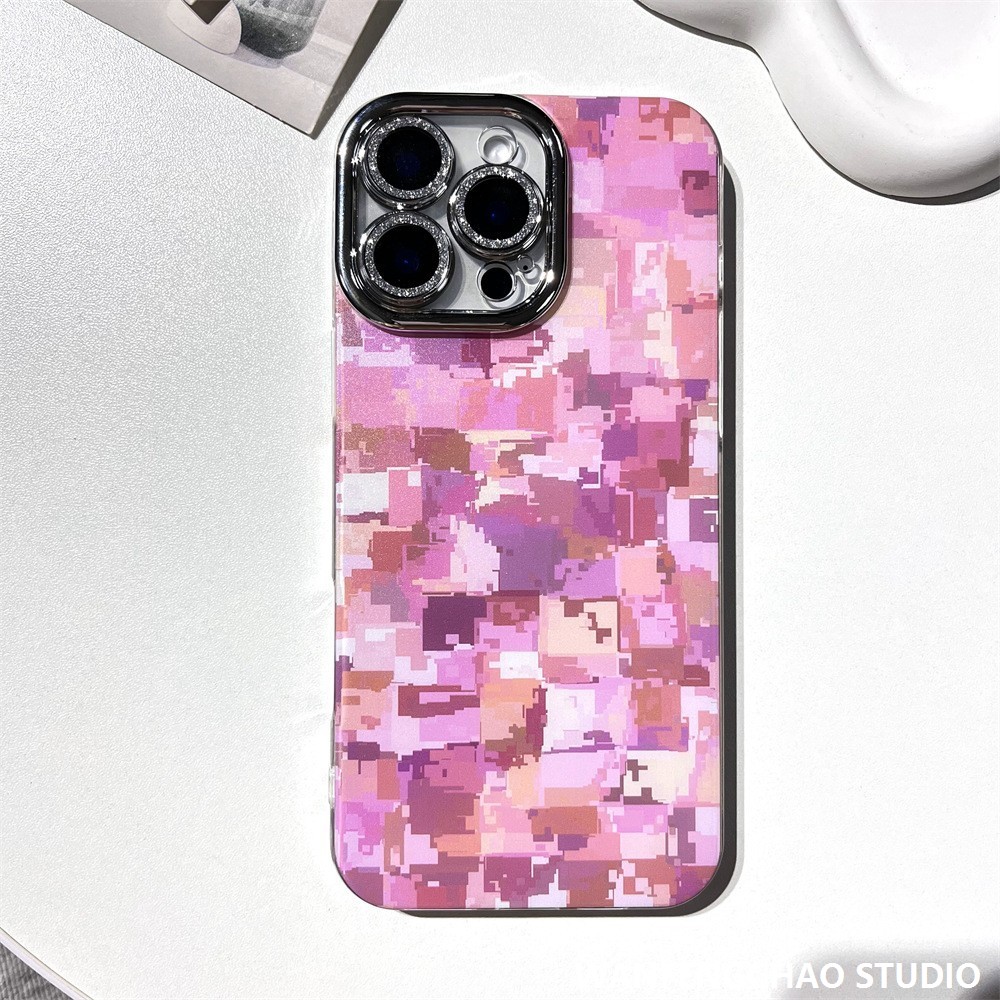 简约粉色像素迷彩苹果16手机壳适用于iphone15 14 镜头膜12硬壳