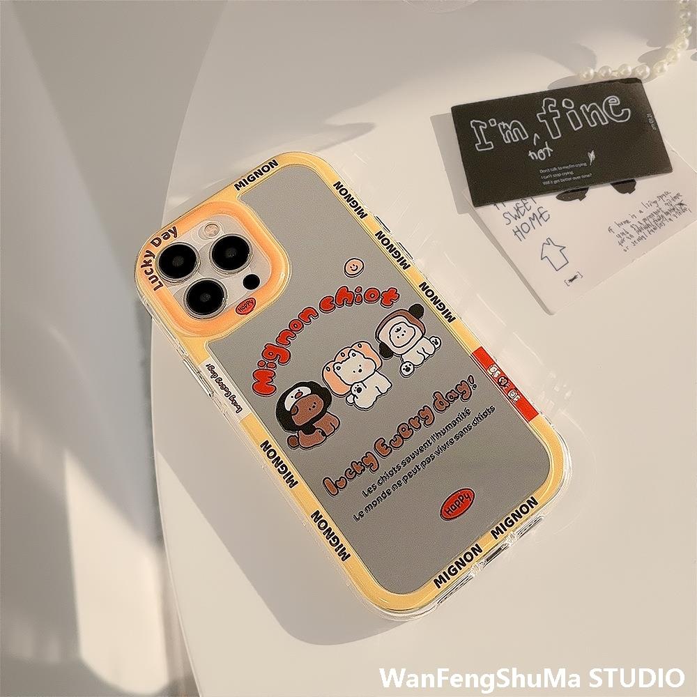 14PROMAX 애플 15 휴대폰 케이스 IPHONE13 한국 스타일 12 오리지널 11에 어울리는 재미있고 귀여운 강아지 거울