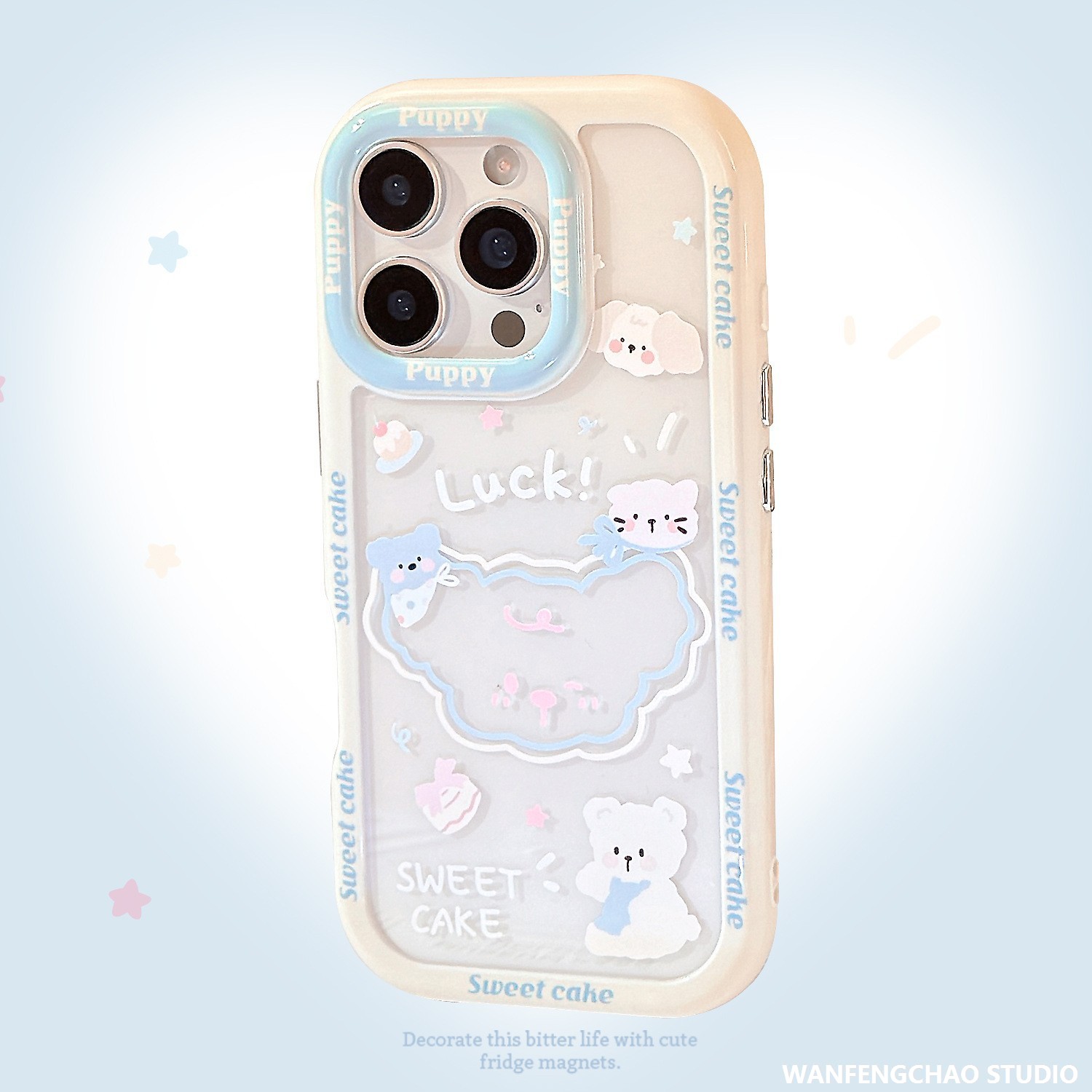 蓝色涂鸦小狗适用16ProMax手机壳iPhone15亚克力14苹果13卡通11硬