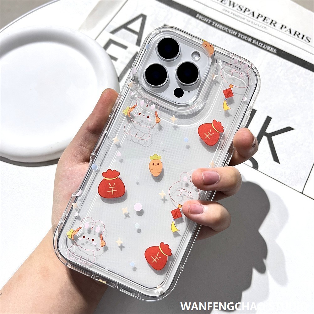 适用苹果16promax手机壳13可爱兔子iphone15透明11国潮12气囊防摔