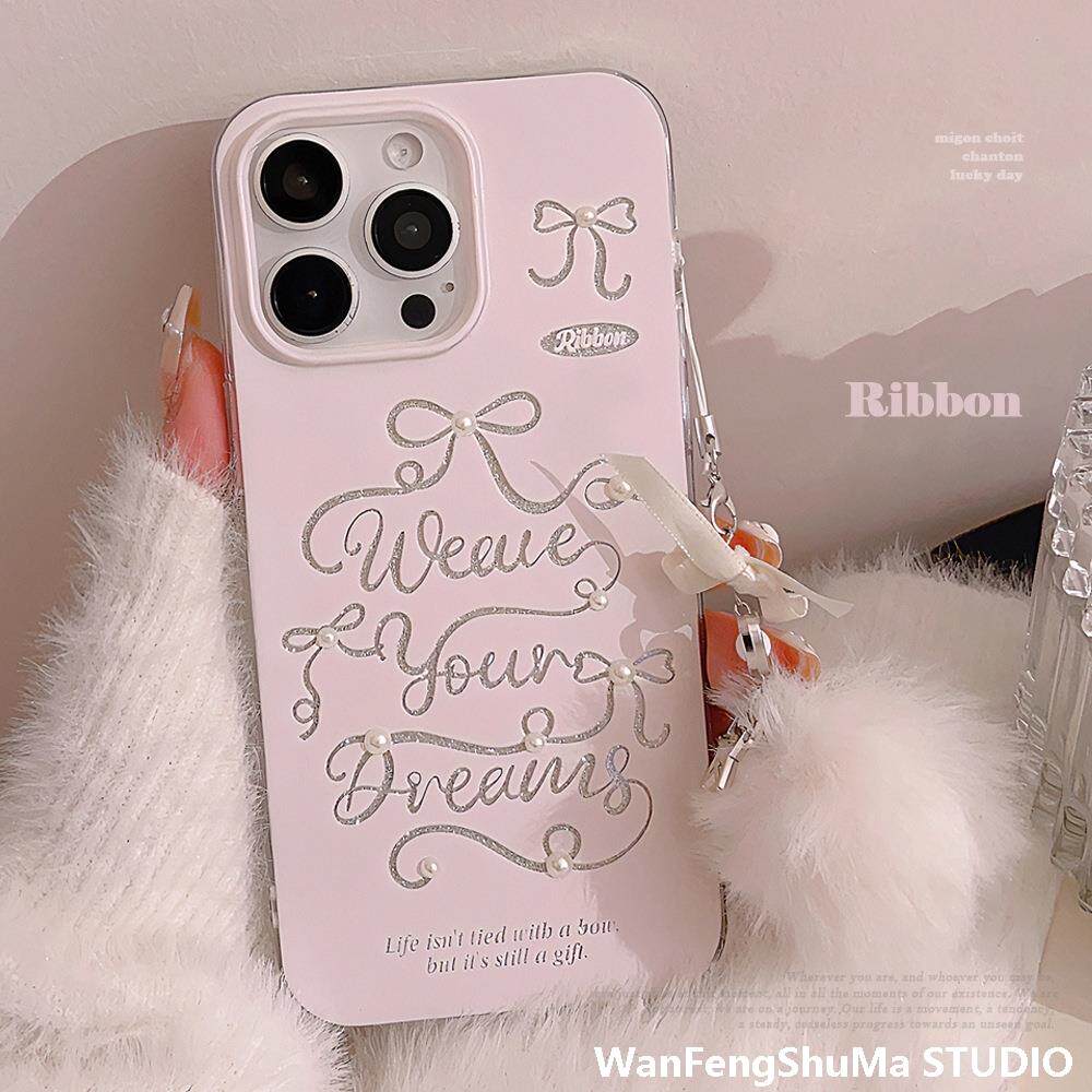 스위트 핑크 보우 IPHONE15 휴대폰 케이스 14 글리터 13PROMAX 실리콘 11 끈 12 소프트에 적합