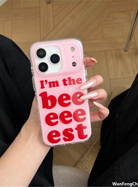 简约粉底红英文适用1617promax手机1415promax保护套新款