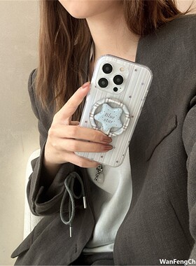 双层磁吸白底蓝棕拼接星星适用苹果17promax保护套1516新款