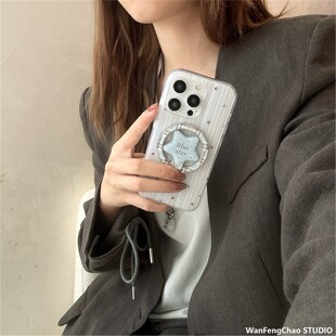 双层磁吸白底蓝棕拼接星星适用苹果17promax保护套1516新款