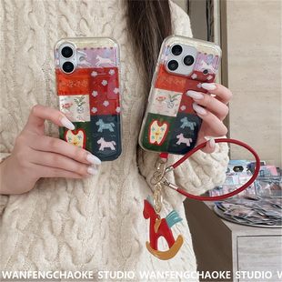 卡通拼接苹果小马适用苹果17promax手机包iPhone15 16pro保护套14