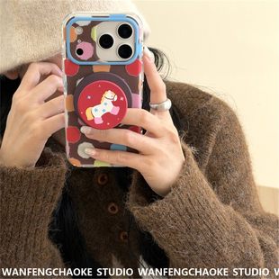 磁吸棕底彩色波点小马适用苹果17promax手机包iPhone15 16pro保护