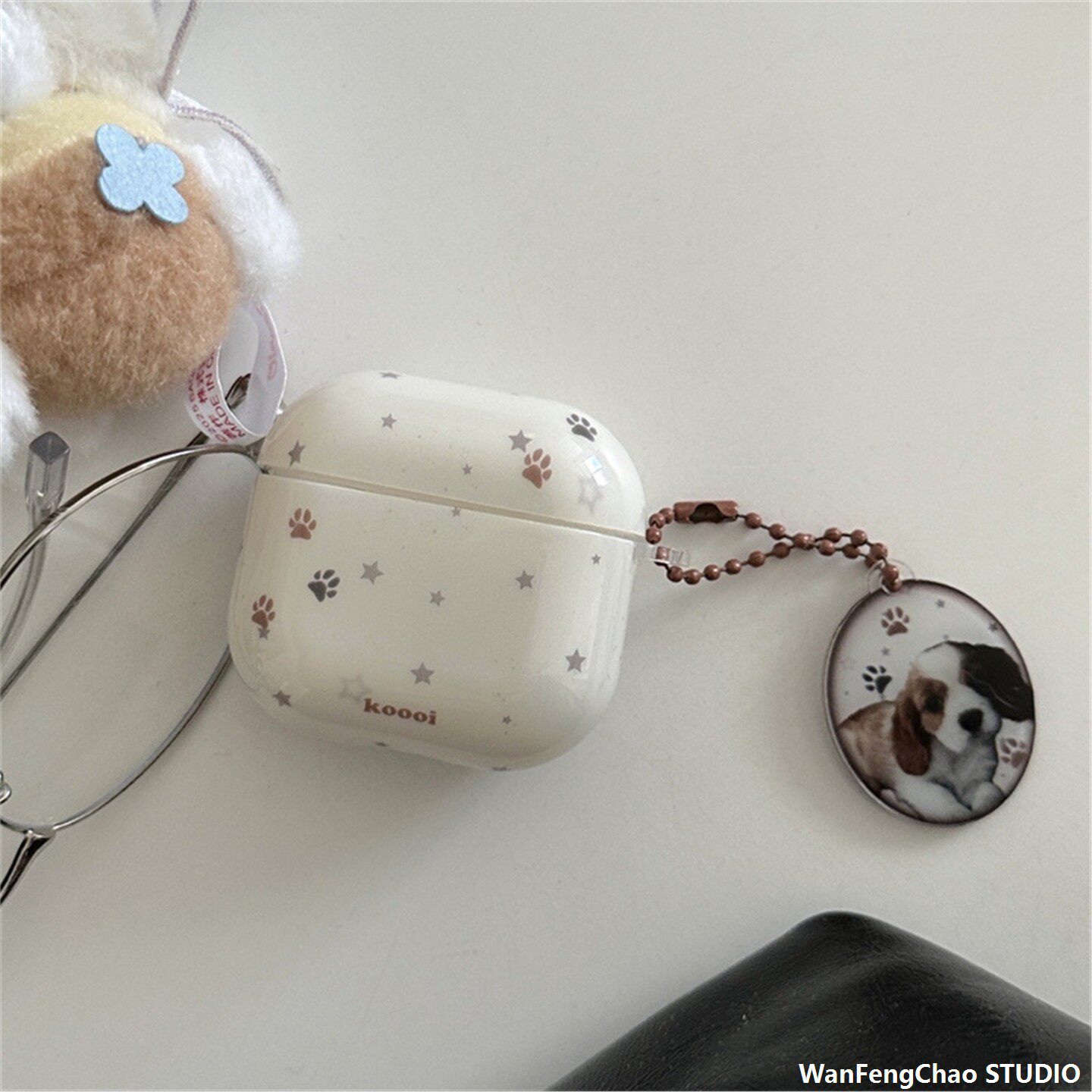 米白星星小狗挂牌Airpods pro3手机包适用Airpods4代耳机pro2韩系