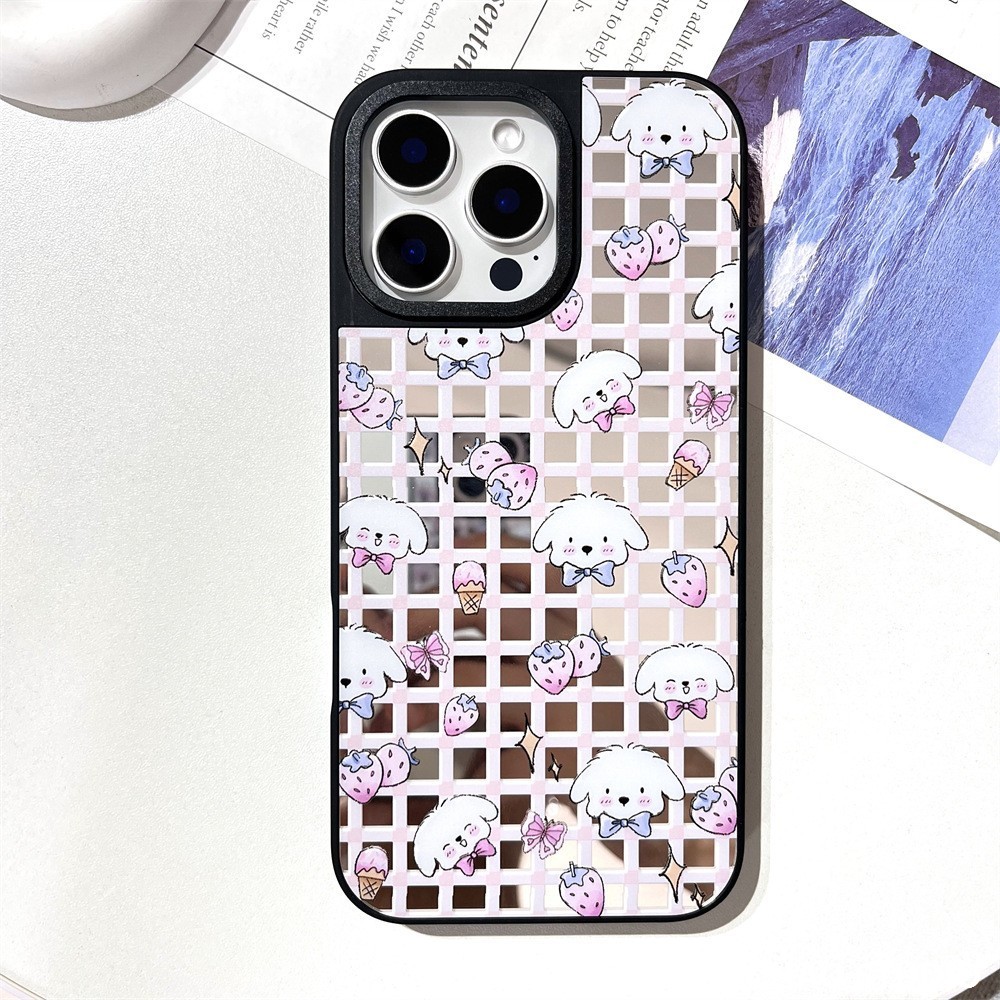 适用苹果15pro手机壳max可爱狗狗iphone16全包13个性14镜面12潮流