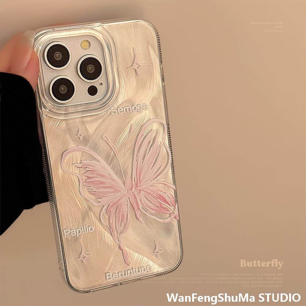 APPLE 16PROMAX 휴대폰 케이스 IPHONE15 안티 가을 14 하드 13 요정에 적합한 깃털 원사 소녀 실버 나비
