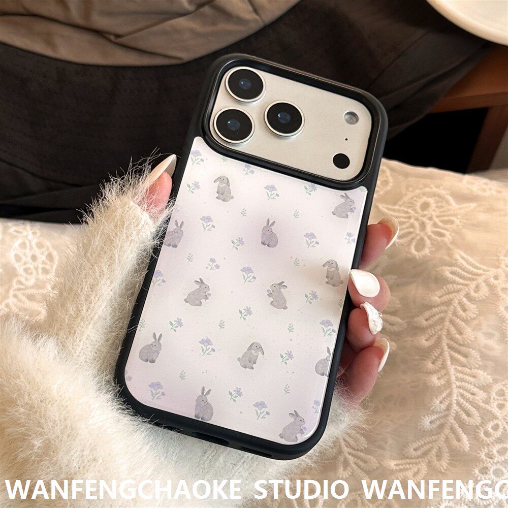 紫色碎花小兔适用16promax苹果17手机包iphone15高颜值13滴胶防摔