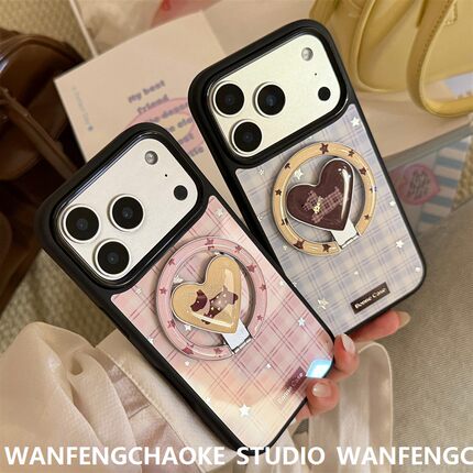 格纹小狗鎏金苹果17 Promax手机包iPhone 16磁吸支架15适用14情侣