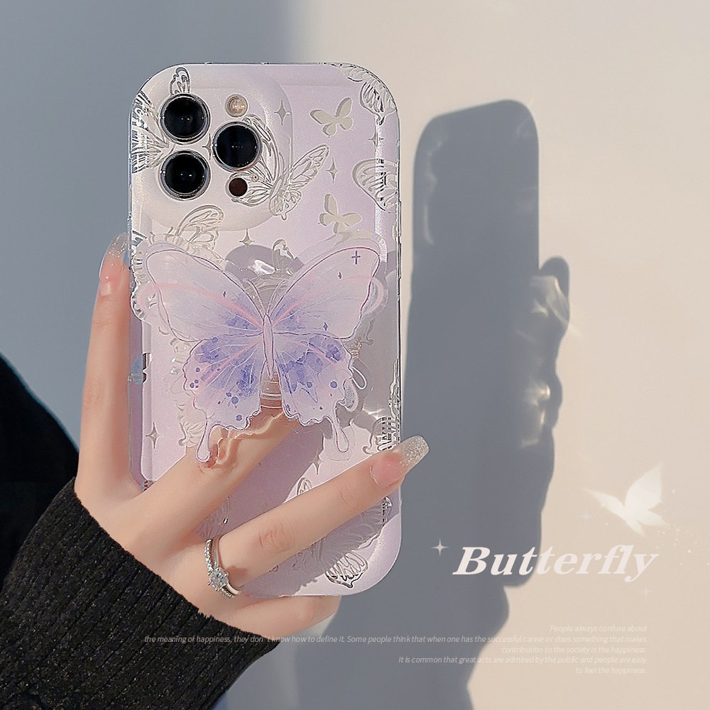 水彩蝴蝶气囊支架适用iphone15苹果14手机壳13透明12温柔高级感11怎么看?