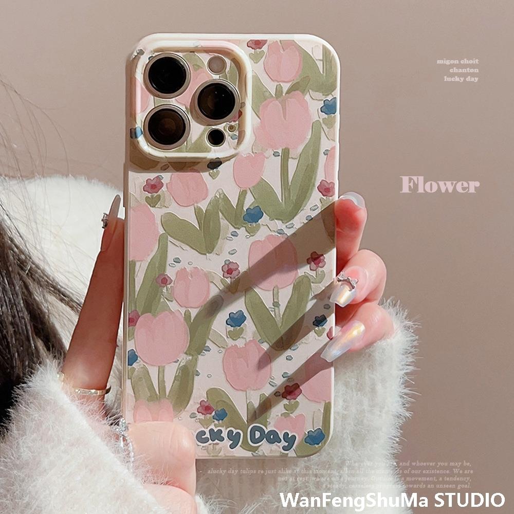 ins春日油画花朵适用iPhone16pro max苹果15手机壳14硅胶13全包12