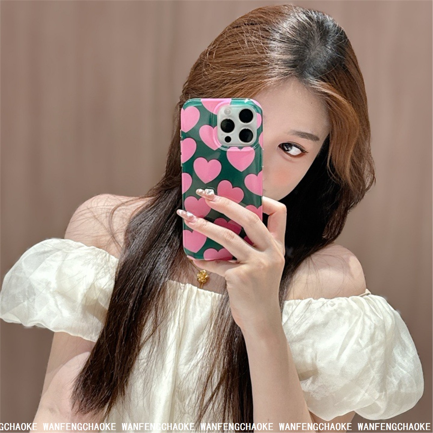 满屏粉色爱心适用iPhone16promax苹果15手机壳13可爱14保护套新款