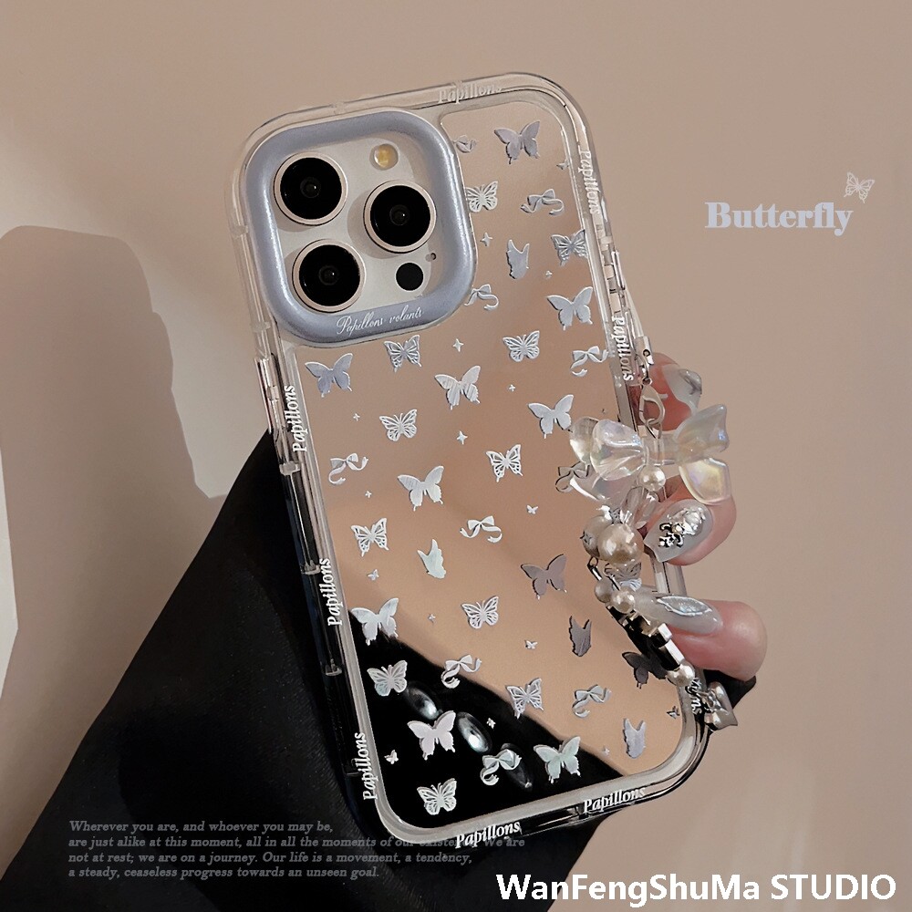 미러 컬러 나비 IPHONE16 APPLE 15PROMAX 휴대폰 케이스 14 기질 13 걸이 체인 12 요정에 적합