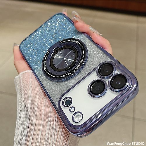 电镀旋转指环磁吸支架适用iPhone17闪粉手机壳苹果16镜头膜保护套