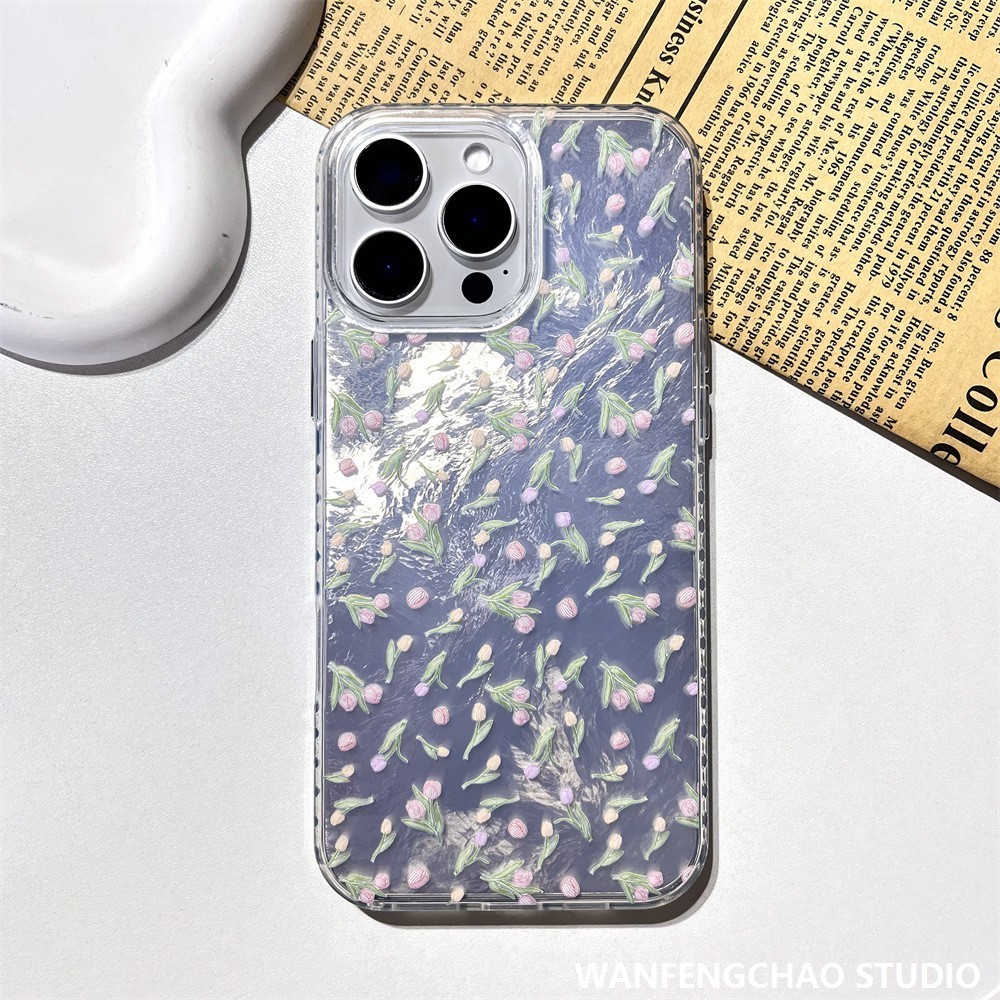 小清新郁金香适用苹果15promax轻奢手机壳iphone16时尚13高级感14
