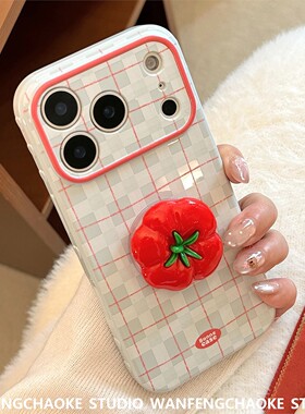 蓝色格纹苹果17手机包iphone16promax适用15番茄支架14个性13软套
