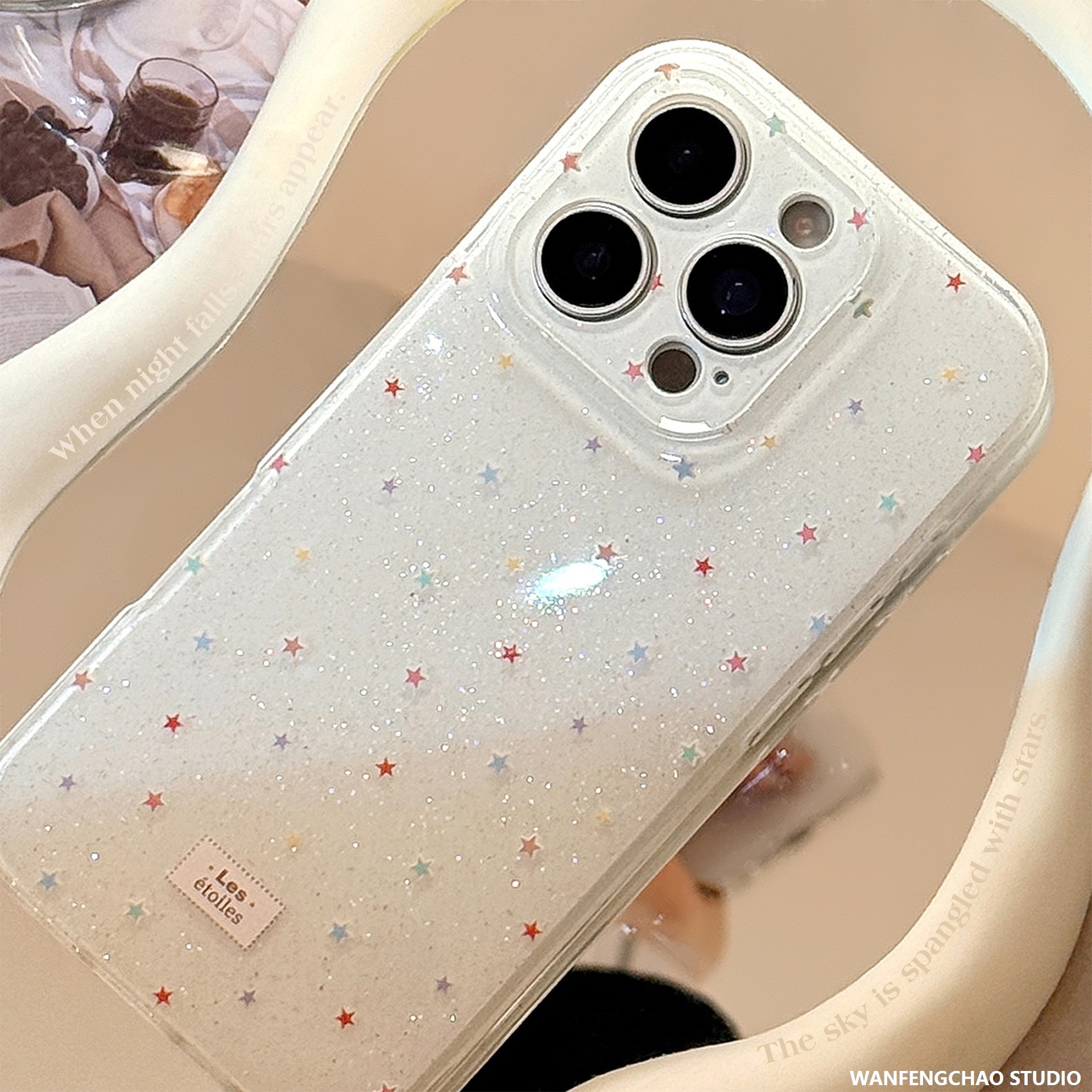 彩星星满屏苹果16手机壳适用iphone15promax软套14双层闪粉11韩13