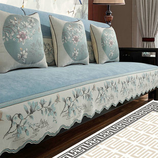 新中式沙发垫四季通用实木坐垫子2024新款高档防滑沙发套罩巾盖布