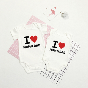 我爱爸爸妈妈爷爷奶奶外公外婆男女婴儿连体衣哈衣短袖无袖衣服