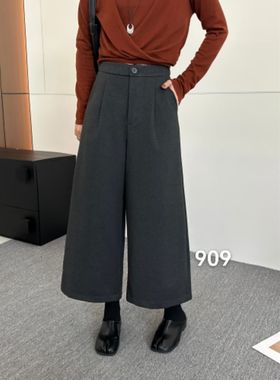 SSGG909 韩版小个子时尚八分西装裤女秋季高腰显瘦直筒宽松阔腿裤