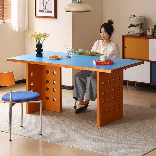 玄素家居拼色书桌实木岩板餐桌