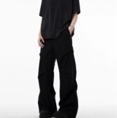 褶皱宽松微喇黑色长裤 「WANG23」美式 复古cleanfit高级感休闲裤