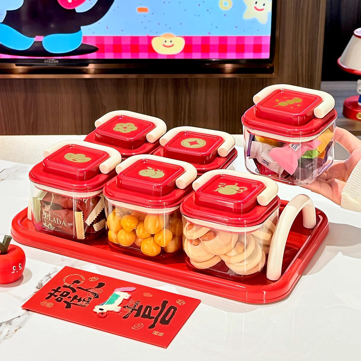 新款过年果盘客厅茶几家用高档零食摆放盘防尘密封坚果干果收纳盒,餐饮具,果盆/果盘/果篮,淘宝优惠券,粉丝福利购,淘宝优惠卷