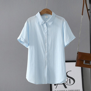 200斤夏季 女短袖 加肥加大宽松纯棉工作服职业白衬衣 胖衬衫 mm大码