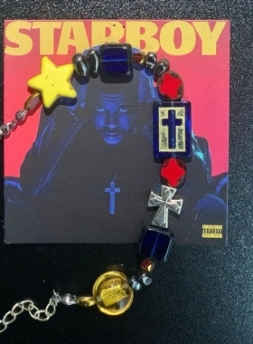 YvetteStudio原创设计进口捷克玻璃纸the Weeknd专辑封面手链星男