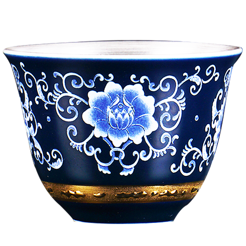 景德镇鎏银酒杯999纯银品酒主人单杯陶瓷银白烈酒杯酒具二两酒盅