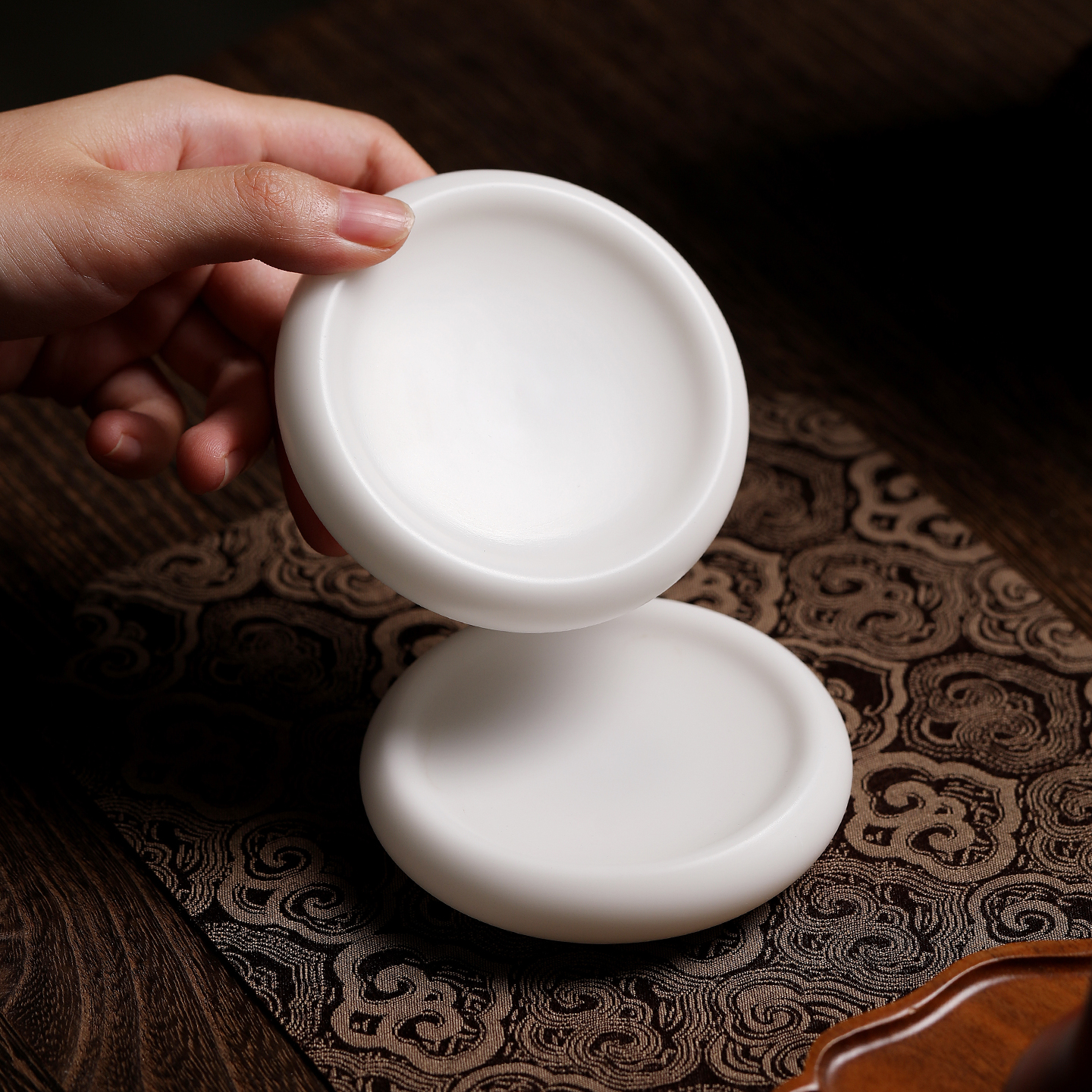 中国白冰种玉瓷素烧壶茶道壶承