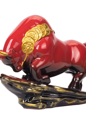 陶瓷牛摆件中国红牛金牛工艺品办公室客厅摆件镇宅风水牛气冲天
