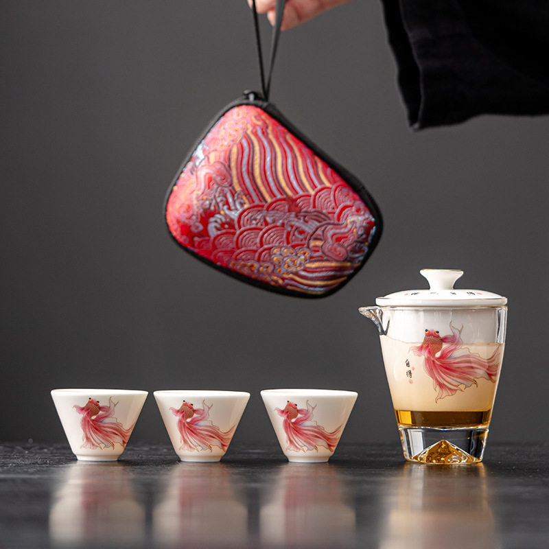 户外车载羊脂玉瓷旅行茶具套装陶瓷一壶三杯便携式快客杯功夫茶具