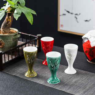 仿复古白酒杯梅花酒杯烈酒高脚杯大容量一两杯子创意酒樽摆件装饰