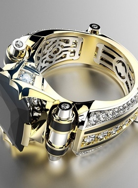 华杰 wish热卖镶锆石双色戒指 欧美跨境爆款豪华时尚戒指厂家直销