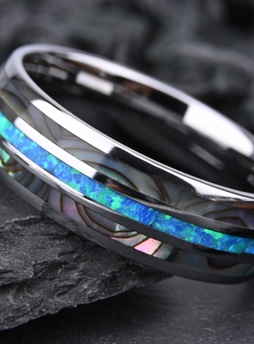 8宽球面钨钢戒指镶天然澳宝鲍鱼壳男士钨钢戒指现货