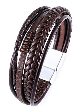 2020新款饰品牛皮绳编织皮男士手链高档合金磁扣皮手环跨境热卖