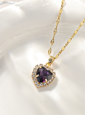 欧美跨境热卖十二生辰石项链感颈饰微镶锆石爱心形锁骨链