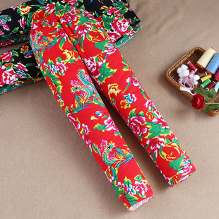 女士家居服宽松冬装 冬季 加厚高腰保暖裤 纯手工东北大花布棉花棉裤