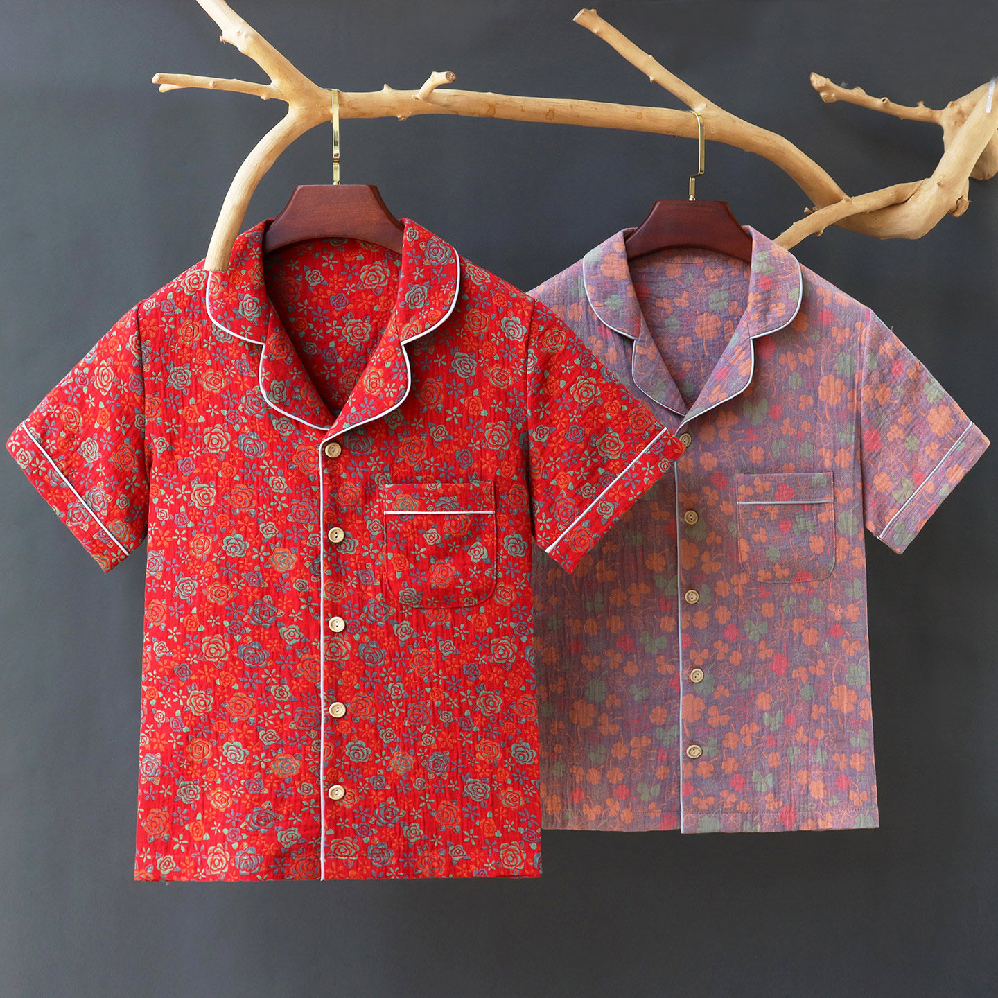 新中式纯棉色织提花双层棉纱短袖夏季薄款外穿宽松家居服上装睡衣,女士内衣/男士内衣/家居服,睡衣上装,淘宝优惠券,粉丝福利购,淘宝优惠卷