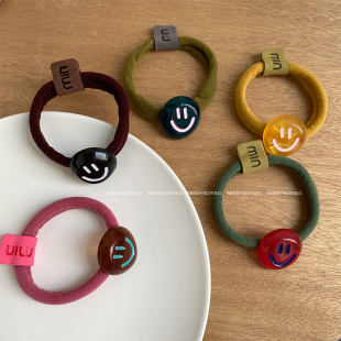 韩系可爱笑脸无痕毛巾发圈女2025新款 头绳皮筋丸子头发绳韩国发饰