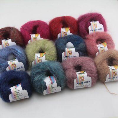 西班牙段染彩色真丝马海毛毛线