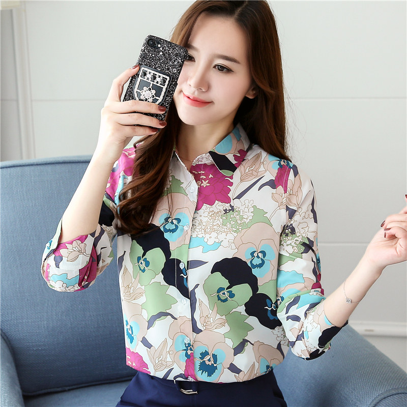 職業裝碎花襯衫長袖2019秋裝新款韓版印花修身襯衣女打底上衣在類目 女裝/女士精品, 襯衫中 - 來自Buy2taobao.com提供專業的淘寶代購服務