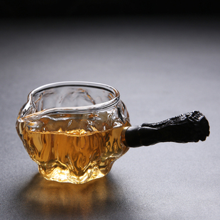 玻璃公道杯侧把木把分茶公杯茶漏 欣韵 倒茶器加厚大茶海耐热家用
