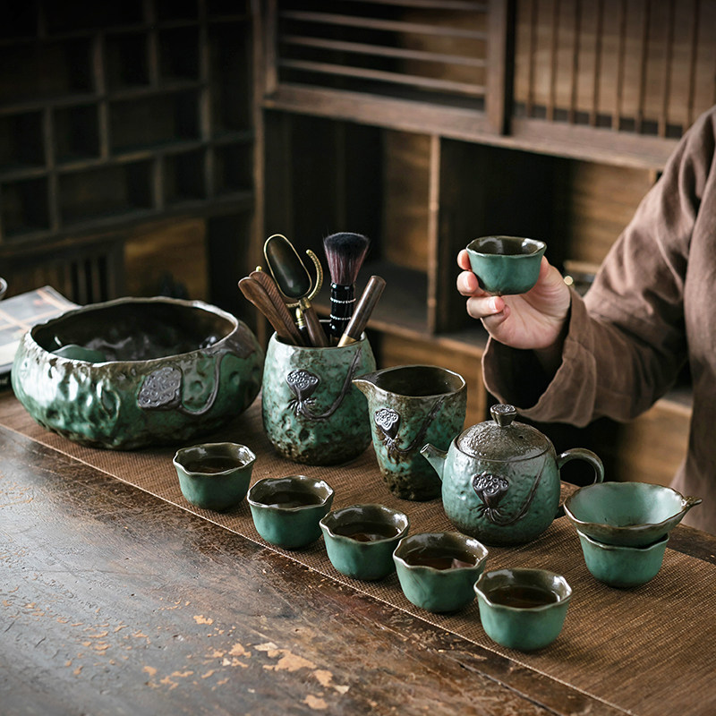 窑变粗陶功夫茶具套组整套家用简约陶瓷茶杯茶壶茶海办公室客厅