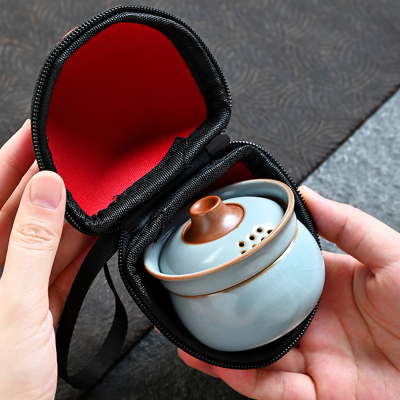 汝窑开片旅行茶具套装高档一人饮户外露营便携式快客杯泡茶壶茶杯